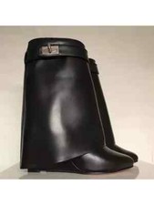 Stivali Donna Moda 9 cm Zeppa Comodi Nero Eleganti Pelle Sintetica 121506