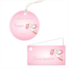 Bigliettini Bomboniera Personalizzato - CICOGNA BIMBA - con piega o tondo