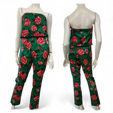 LIU JO Tuta jumpsuit verde fantasia floreale rose rosse Tg S/M
