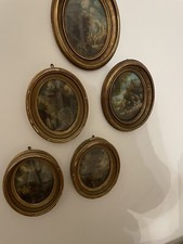 5 MINIATURE CON CORNICI OVALI ANNI '50 PANORAMA CON PAESAGGI