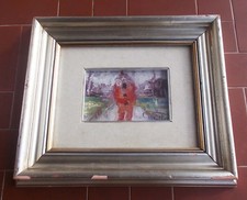 Quadro Tecnica mista ALDO DORELLA Personaggio e paesaggio 18x12 cm Peinture 1974