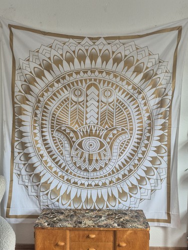 Wandteppich golden white hamsa - wandteppich,
