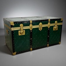 Baule antico in legno da viaggio Forziere Cassapanca Cassa corredo 900 verde 