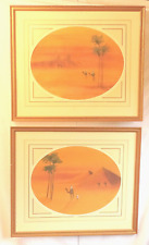 Piramidi egizie arte orientalista coppia olio originale arancione pastello firmato incorniciato