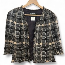 Giacca Chanel VINTAGE autunno 2005 tweed crop taglia 10 misto lana blazer aperto davanti