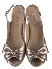 Scarpa Valentino Garavani donna 9/40 espadrillas zeppa oro pelle fiocco punta aperta