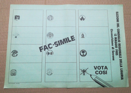 Facsimile scheda elettorale