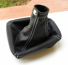 CUFFIA LEVA CAMBIO ALFA ROMEO GIULIETTA in VERA PELLE NERA CUCITURE BIANCHE