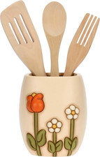 , Porta Mestoli in Ceramica Con Mestoli in Legno, Linea Happy Country, Idea Rega