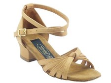 Scarpe da ballo latino-americano per bambina in raso colore tanganica con tacco