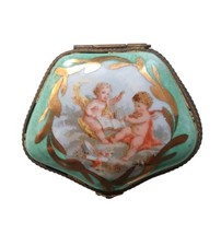 *HH* Scatolina Porcellana Vintage Limoges Portagioie Scatola Portapillole Putti