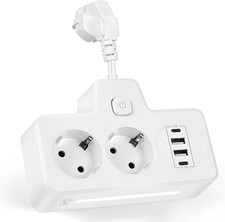 Ciabatta Elettrica, Ciabatta Multipresa Con 2 Schuko, Presa Multipla Salvaspazio