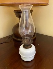 Lampada ad olio antica vetro ceramica 900 epoca Bianco