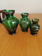 Tre Vasi In Vetro verde Decorati In Argento Uno Riporta La Scritta Brennero Del