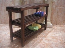 Panca Sgabello Con Ripiani, Colore Noce, 75 Cm. Massiccio