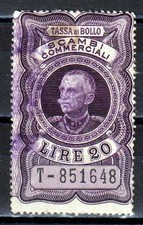 REGNO 1929 fiscali Marca Tassa di Bollo Scambi Commerciali 20 lire usata