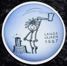 1967 ALLUMINIO / ROYAL COPENHAGEN FAYENCE PIATTO COMMEMORATIVO "LANDSLEJREN 1967" Ø 8CM