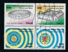 1990 Coppa Mondo Calcio ITALIA '90, L. 650, gruppo quartina, senza bordo (BF6)