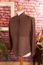 Blusa Vintage Originale Anni 80 90 Marrone Chiffon Collo Alto 44