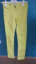 Pantaloni bambina ragazza fluo giallo fuxia con tasche aderenti in cotone casual