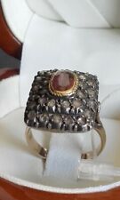 Antica parure anello e orecchini in oro e argento con diamanti e rubini naturali