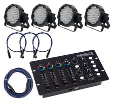 4 PAR LED Faro Faretti RGBW 144 LED Strobo Wash Programmabile DMX Set Mixer Cavi