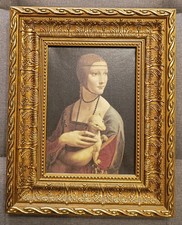 QUADRO STAMPA SU TELA LA DAMA CON ERMELLINO LEONARDO DA VINCI CORNICE IN LEGNO