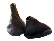 CUFFIA CAMBIO FRENO A MANO adatta ALFA ROMEO MITO PELLE NERA E CUCITURE ROSSE