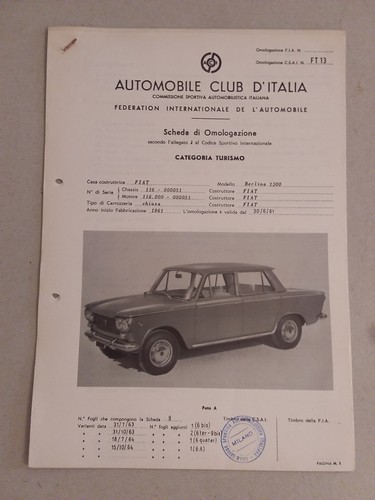 Fiat berlina 1300 certificato - fiat,