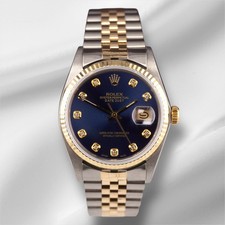 Rolex Datejust 36mm Oro Giallo Scuro Diamante Blu Quadrante Jubilee Watch 16013