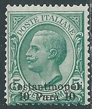 1909-01 LEVANTE COSTANTINOPOLI 10 PA SU 5 CENT SENZA GOMMA - P6-8