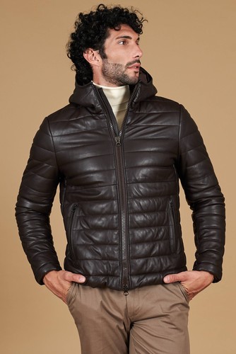 Piumino pelle marrone uomo - piumino,