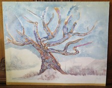 84x68 cm QUADRO PAESAGGIO INVERNALE NEVE DIPINTO TAVOLA FIRMATO VINTAGE  P20