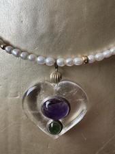 Collana Oro 18 Kt Perle Cristallo Di Rocca Ametista E Tormalina Verde