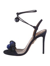 Sandali Pom-Pom AQUAZZURA Blu Disco Thing 105 Scamosciati Paillettes TG IT 36 Ottime