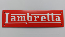 Lambretta Italia, Targa smaltata rossa garage nuova, 20x7 cm
