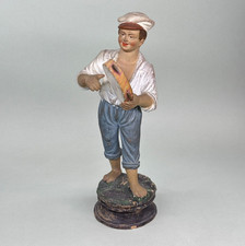 ANTICA STATUETTA VINTAGE TERRACOTTA DIPINTA SCUGNIZZO 26 CM TAMBURELLO 40 50 60