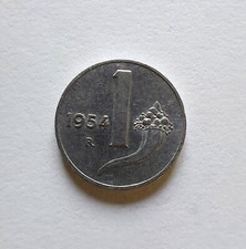 UNA LIRA 1954 CORNUCOPIA ITALIA - 1 LIRA MONETA REPUBBLICA ITALIANA AG14