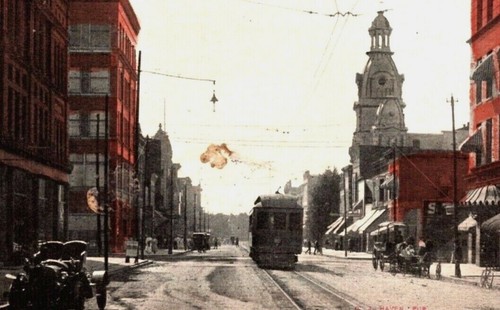 C1908 dirt street trolly - street,