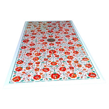 Tavolo da pranzo 60"x30" intarsiato marmo bianco corniola floreale decorazione pietra malachite