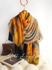 Sciarpa scialle grande 100% cashmere - pittura ad olio betulla morbida leggera - 78x39"