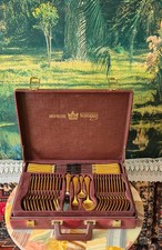 Set posate vintage SBS Solingen 70 pezzi placcato oro con custodia Germania