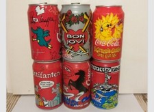 6 LATTINE-COCA COLA IS THE MUSIC COCACOLA TIN CAN COKE-ANNI 90'-VINTAGE-RARE