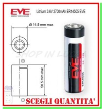 Batteria Pila EVE 14505 3,6V Li-SoCl2 14500 AA Stilo 2700mAh Scegli Quantità