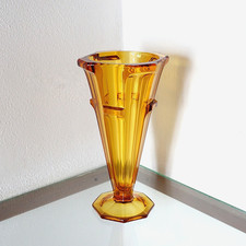 Vaso a tromba vintage in vetro color ambra design in stile Deco no Murano