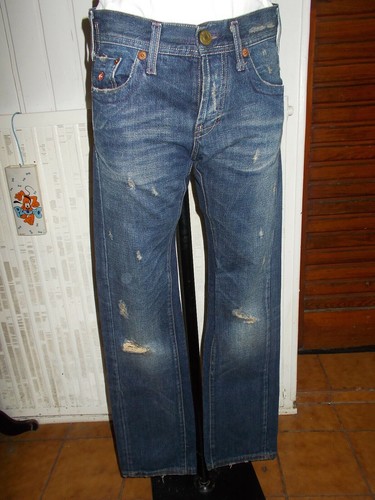 Pantalon droit bleu - , troué