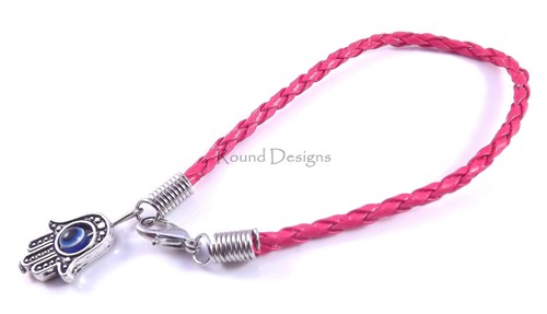 Hamsa pelle rossa bracciale - pelle,