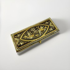 Elegante Portapillole Spagnolo Acciaio Oro 24K Rettangolare Disegno Fiori Uccellino con Specchio