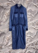 Abito Camicia Midi Brunello Cucinelli Denim con Cintura Impreziosito da Perline in Denim Medio