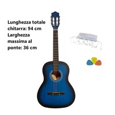 CHITARRA CLASSICA e ACUSTICA 3/4 LEGNO BLU + Corde + Plettri H.94cm L.36cm